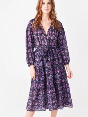 XiRENA Purple Floral Tie-Waist Midi Dress